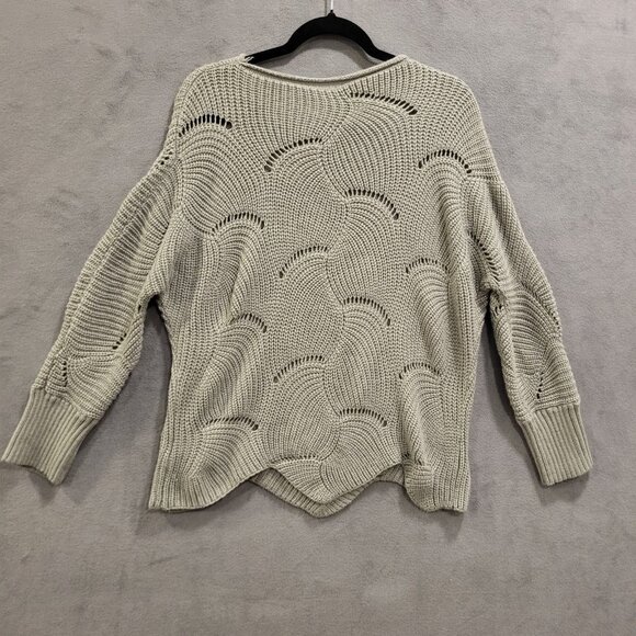 Chunky Ribbed Knit Sweater Size Small Batwing Scalloped Hem Boho Hippie - Picture 2 of 6